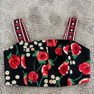 Eva Mendes Black Rose Floral Crop Top